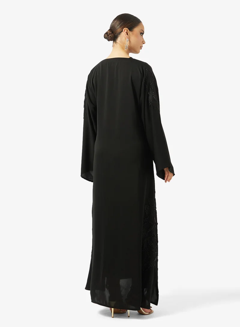 hayas closet Black Embellished Abaya With Sheila